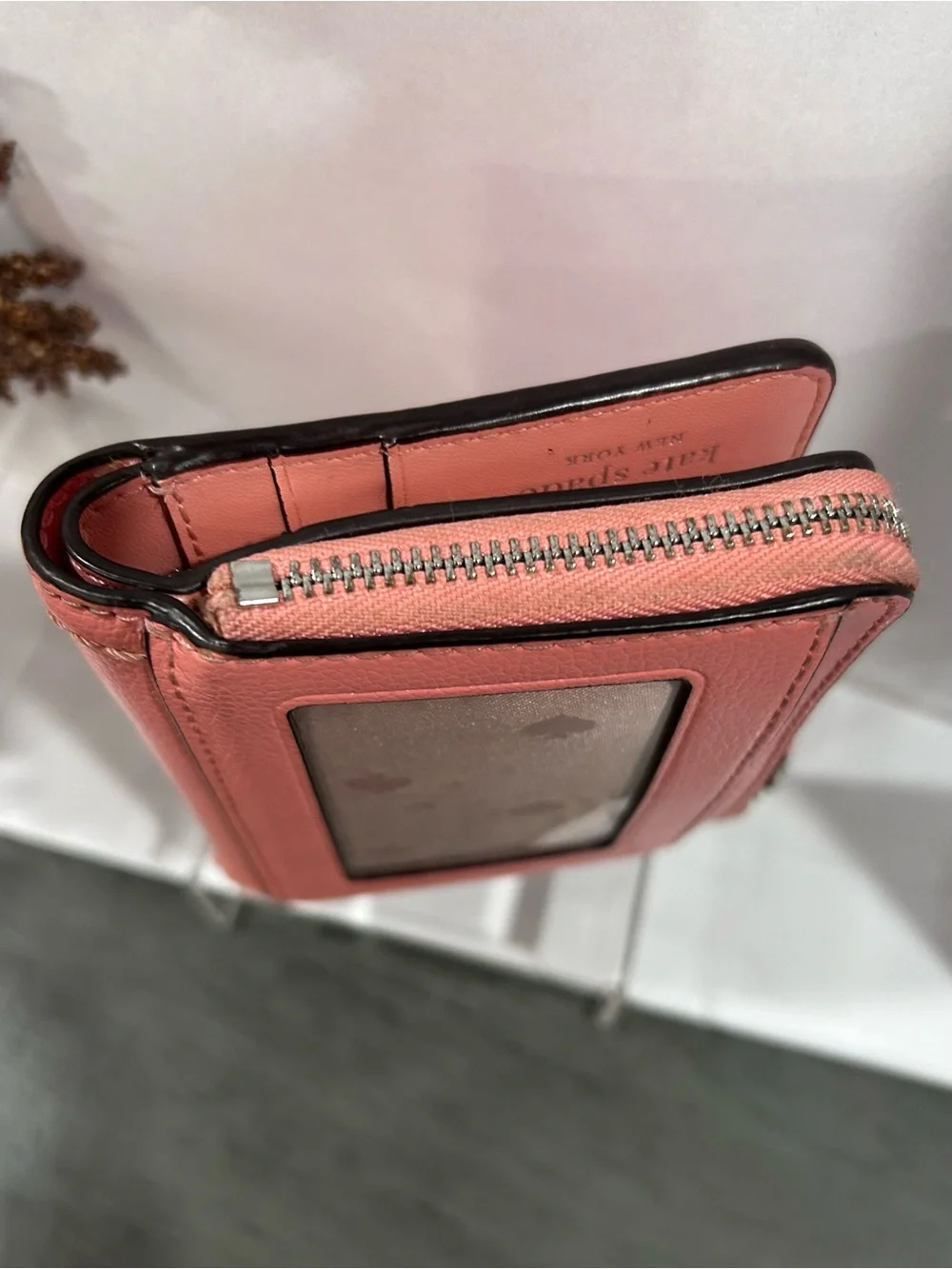 Kate Spade Peach/ Coral Leather Zip Wallet